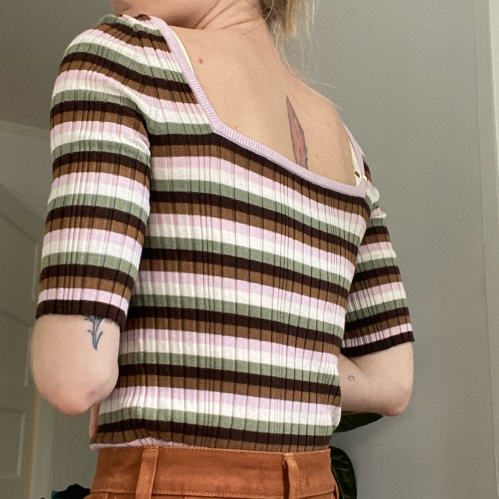 & Other Stories Striped Square Neck Ribbed Top - Picture 2 of 4